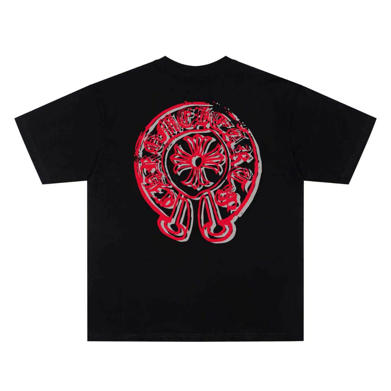 Chrome Hearts Red Horseshoe Print Crew Neck Short Sleeve T-Shirt KH09