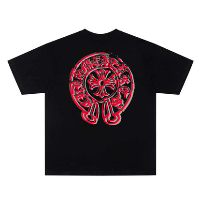 Chrome Hearts Red Horseshoe Print Crew Neck Short Sleeve T-Shirt KH09