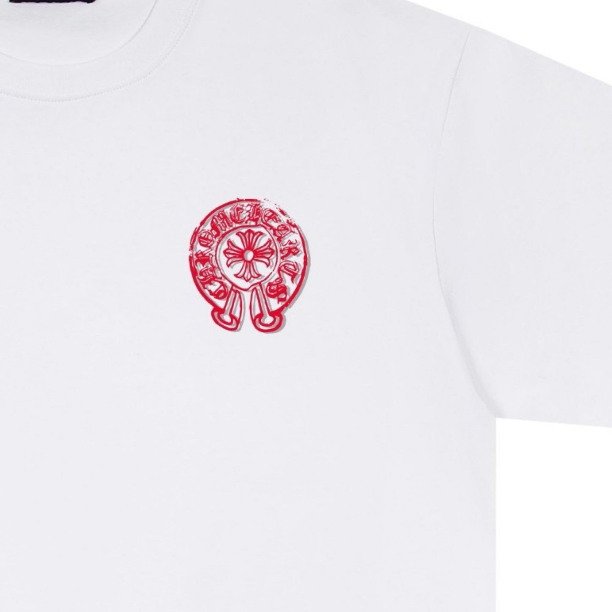 Chrome Hearts Red Horseshoe Print Crew Neck Short Sleeve T-Shirt KH09