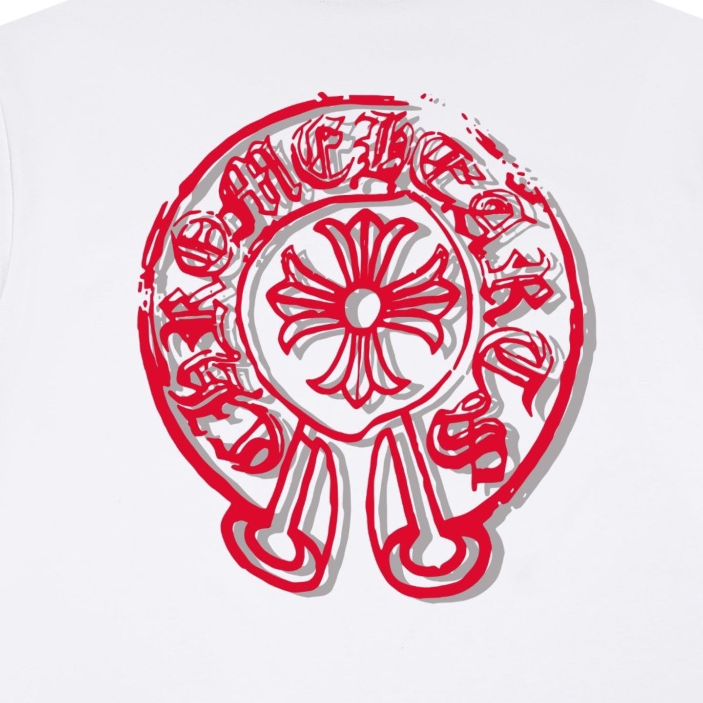 Chrome Hearts Red Horseshoe Print Crew Neck Short Sleeve T-Shirt KH09