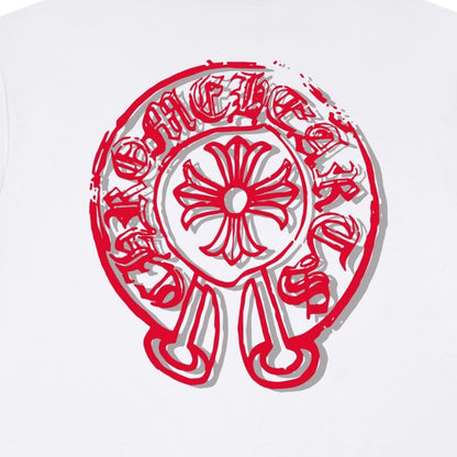 Chrome Hearts Red Horseshoe Print Crew Neck Short Sleeve T-Shirt KH09