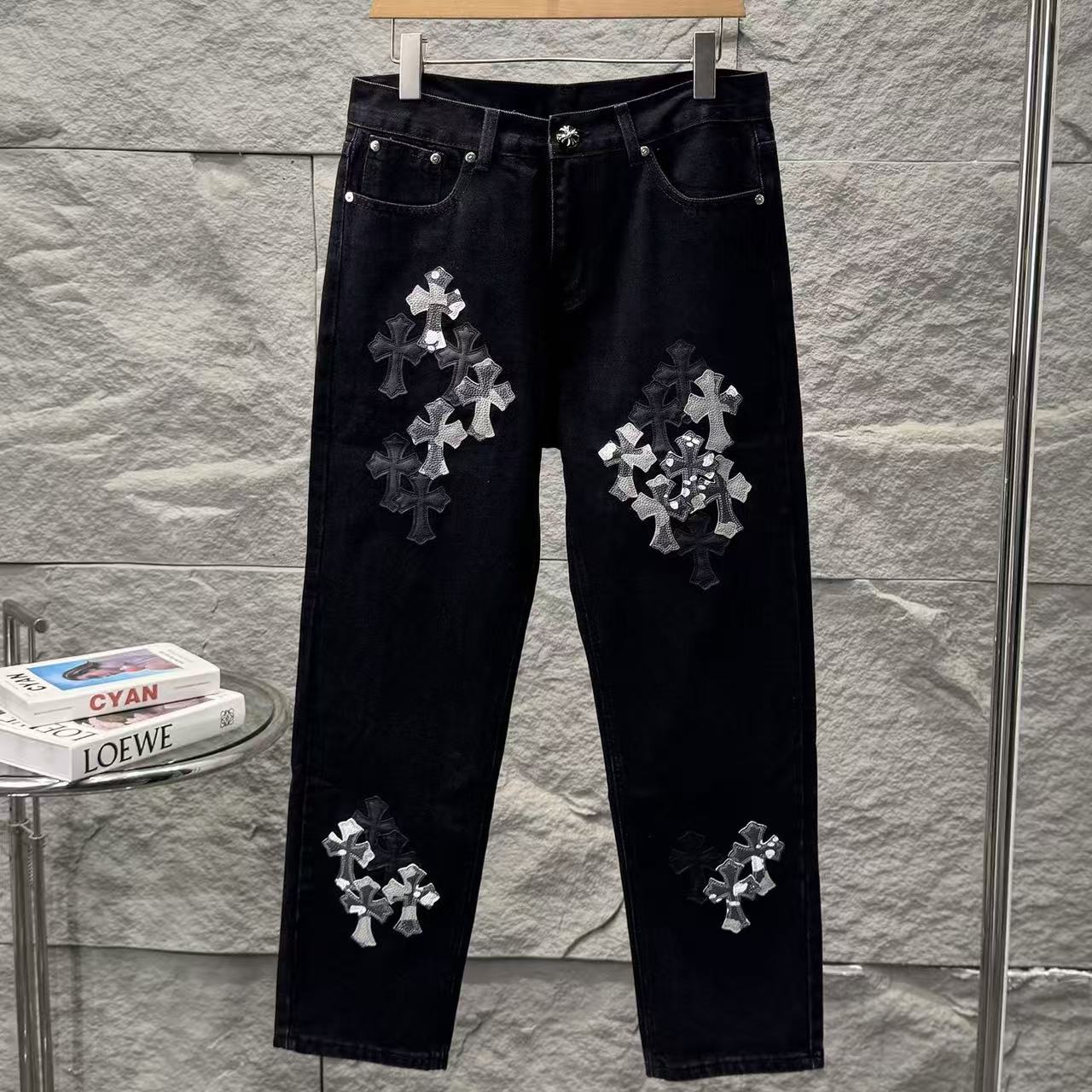 Chrome Hearts New York Limited Edition Leather Patch Straight-Leg Denim Jeans KN28