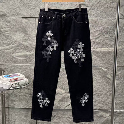 Chrome Hearts New York Limited Edition Leather Patch Straight-Leg Denim Jeans KN28