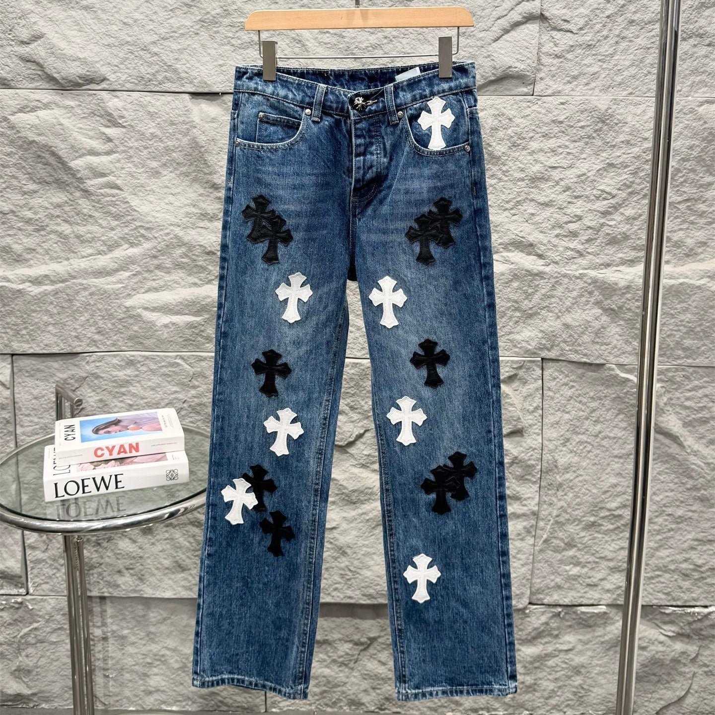 Chrome Hearts Flared Bamboo-Texture Denim Jeans KZ33